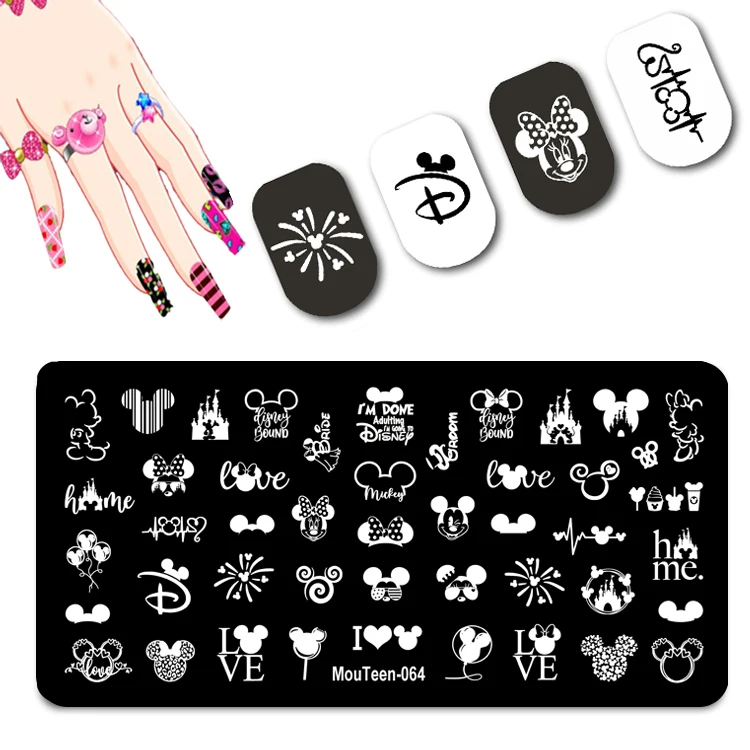 DISNEY Neue Cartoon Figur Nagel Stempelplatten Niedliche Ohr Stempelplatte Maus Charakter Nail Art Vorlagen # 064 Image