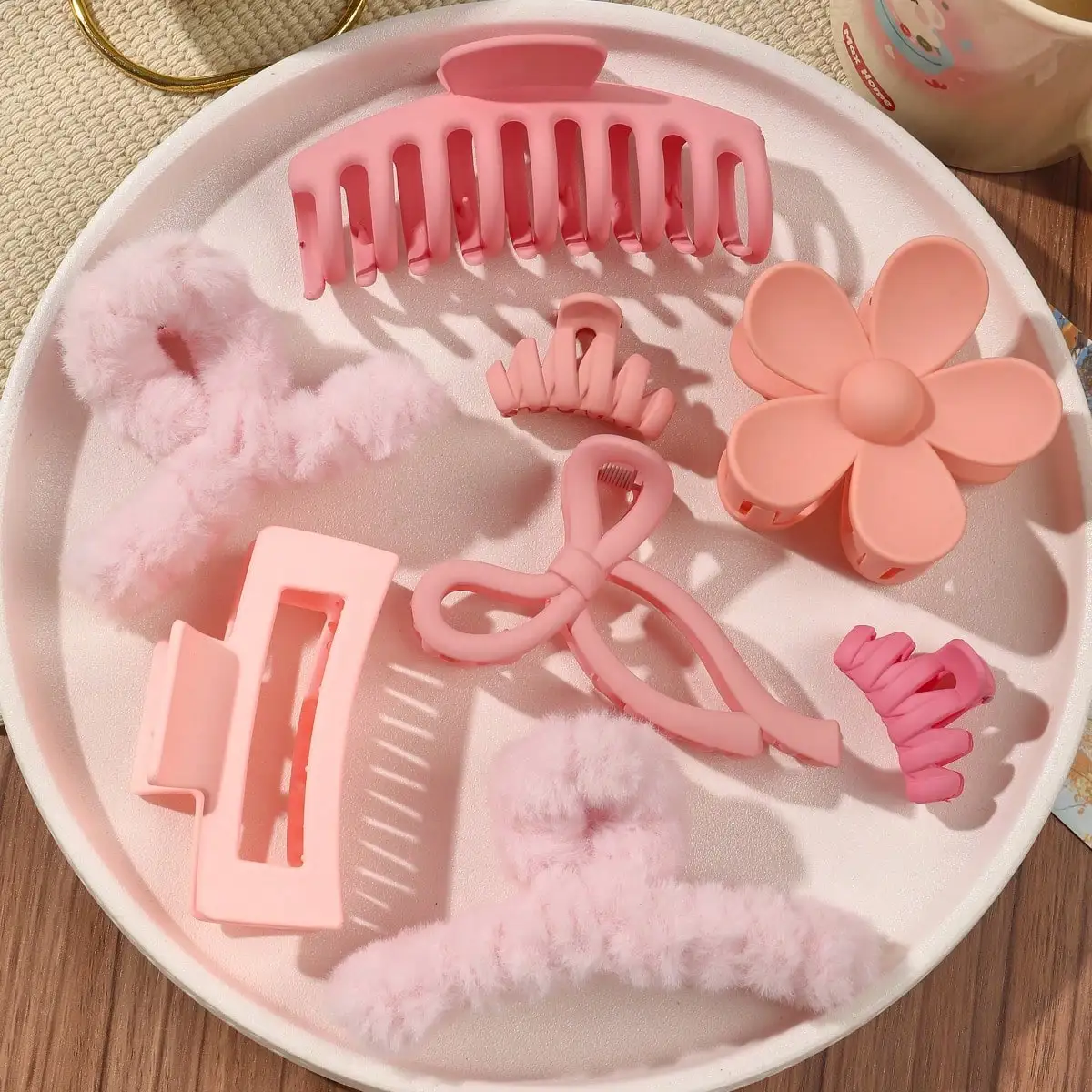 8 Stück Herbst-Winter-Rosa-Mode-Haarschmuck für Frauen, 4,9 Zoll große Haarklammern, matte Bananenklammer, starker Halt, Kieferklammer