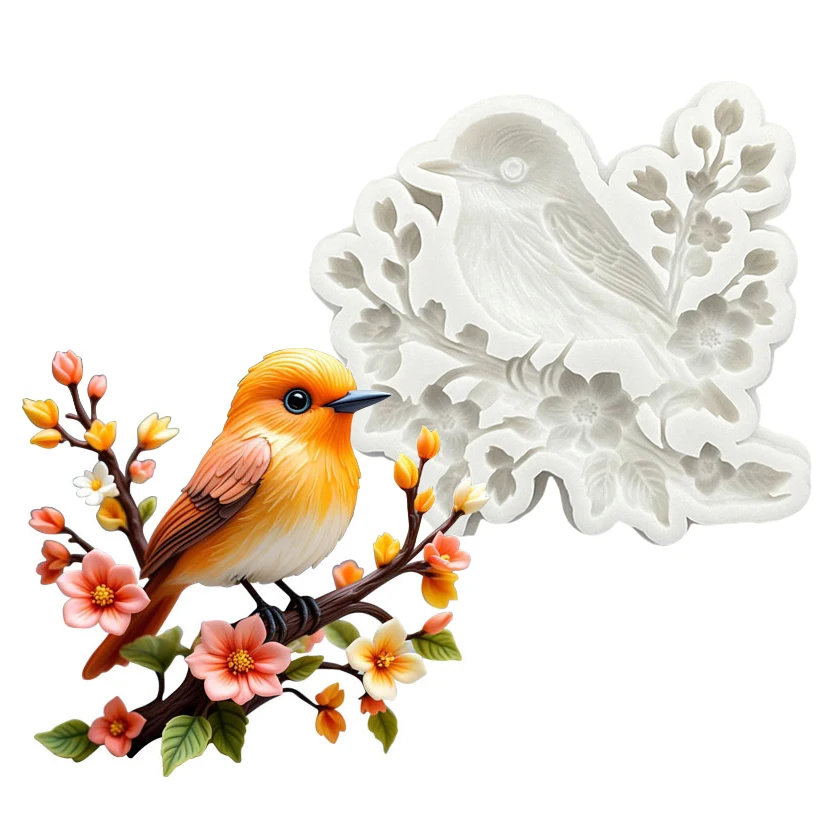 Vogel-Blumen-Silikonform für Zuckerguss, Schokolade, Cupcakes, Backen, Fondant, Kuchendekoration Image