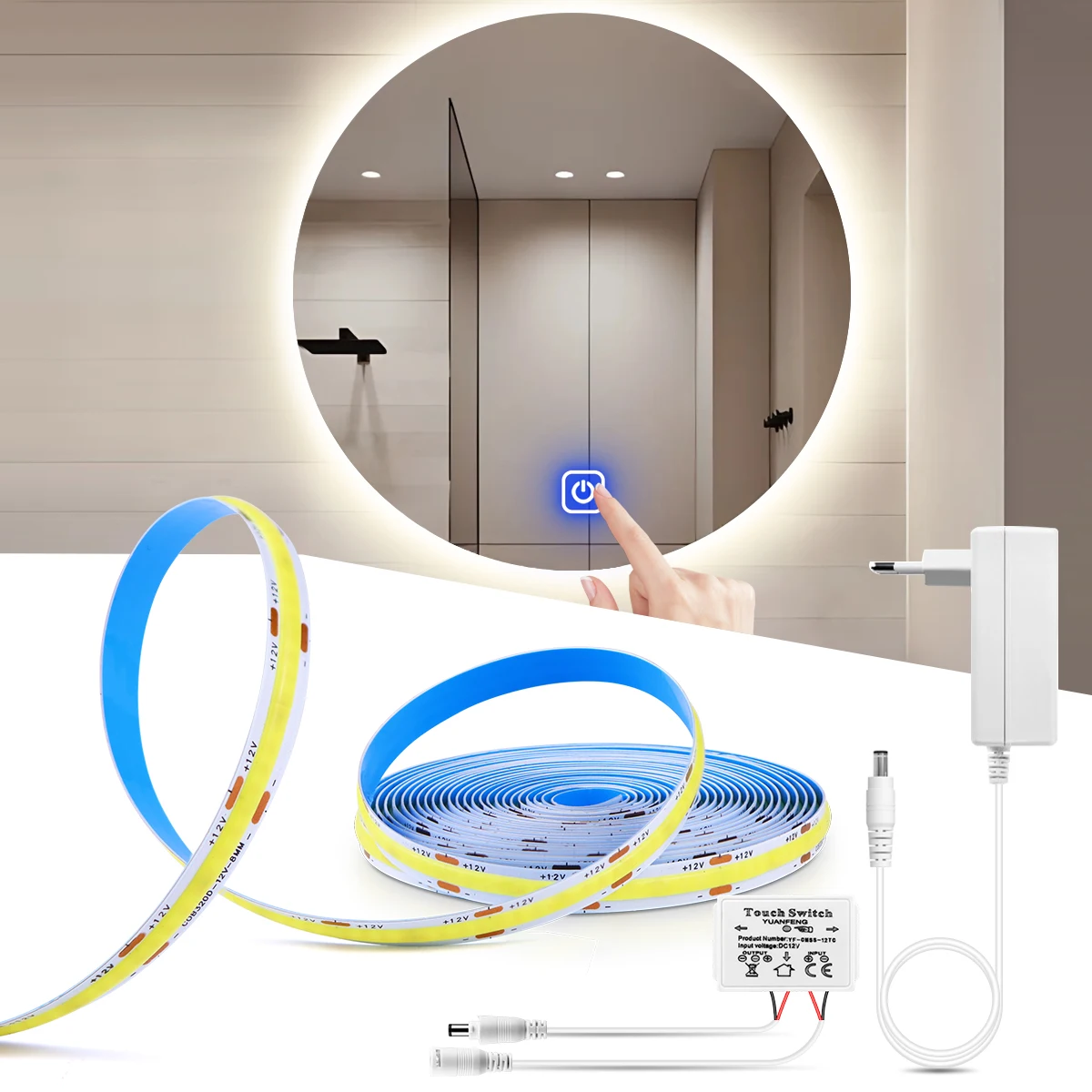 Touch Schalter Make-Up Spiegel Licht Dimmbar 12V COB LED Streifen Lichter Schlafzimmer Badezimmer Schminktisch Hintergrund Beleuchtung LED Band