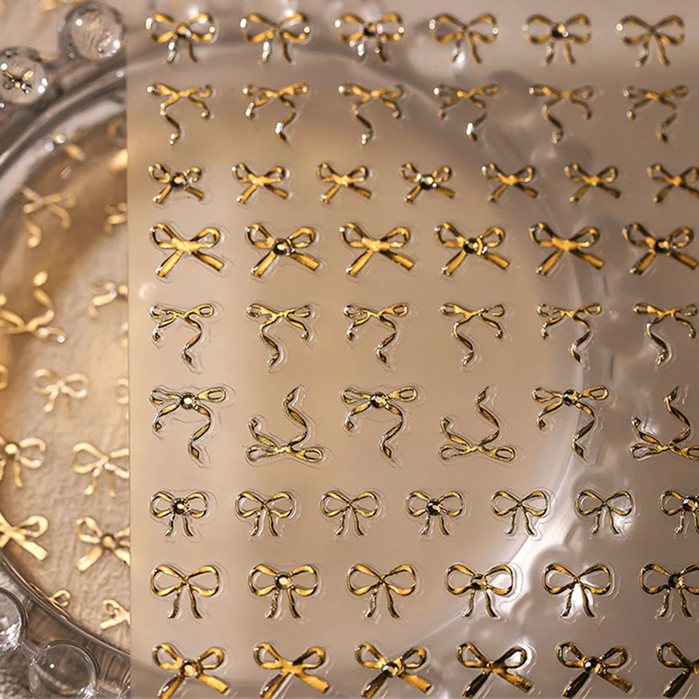 Gold Bow Nail Art Aufkleber Abziehbilder 5D geprägte selbstklebende Nagelaufkleber Silber Schleife Nagelaufkleber Metall Schmetterling Nagelschieber