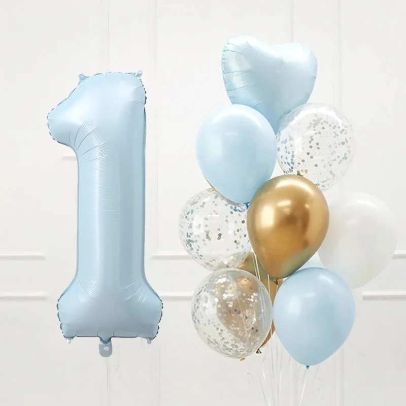 12 Stück 40 Zoll blau rosa Zahl Herz Folienballons Geburtstag Party Dekorationen Kinder Junge Mädchen 1 2 3 4 5 6 7 8 9 Jahre alt Zubehör Image