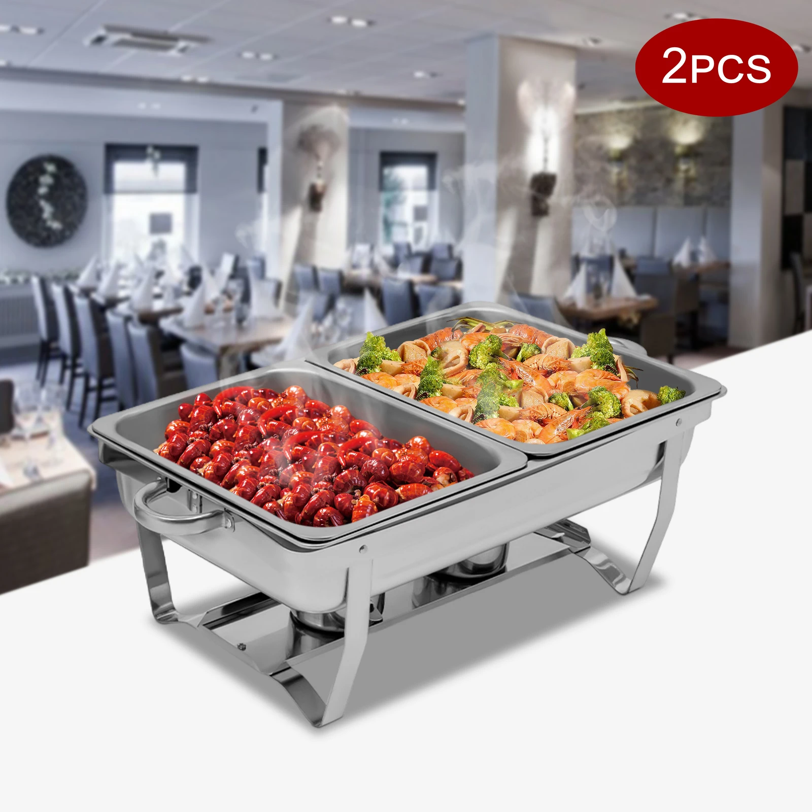 2-teiliges Chafing Dish Buffet-Set aus Edelstahl, Chafing Dish Set, 2 rechteckige Speisenheizungsset für die Gastronomie