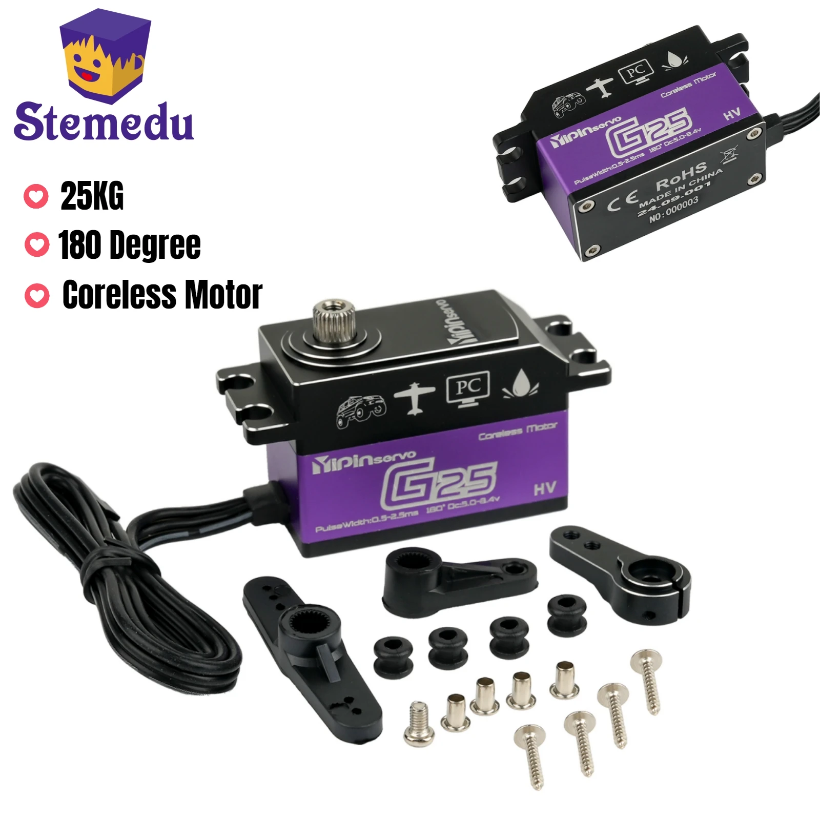 25 kg digitaler Servomotor, 7,4 V, 180 Grad, hohes Drehmoment, kernlos, für Klettern, ferngesteuertes Auto, Roboter, DIY-Industrieservo Image