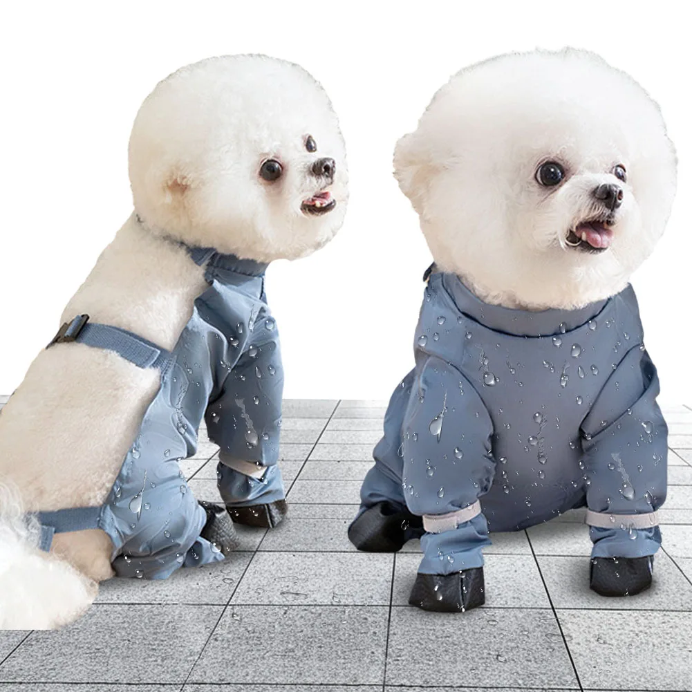 Schmutzabweisende Hosenträgerstiefel für Hunde mit Geschirr, wasserdichter Hundeoverall, rutschfeste Hundepfotenschutzschuhe für Welpen, kleine Hunde Image