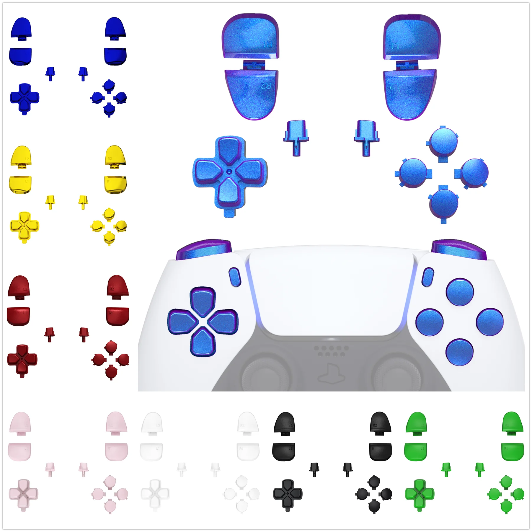 eXtremeRate Ersatz-D-Pad, R1, L1, R2, L2 Trigger-Tasten, Gesamtsatz Tasten für PS5-Controller BDM-030/040/050/060 Image