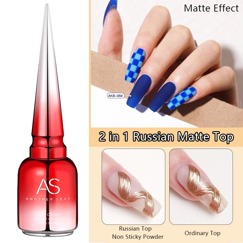 AS GEL Russian Matte Top Coat UV Gel Nagellack 15ML Frosted Non Stick Powder Mat Top Coat No Wipe Semi Permanent Seal Gels Image