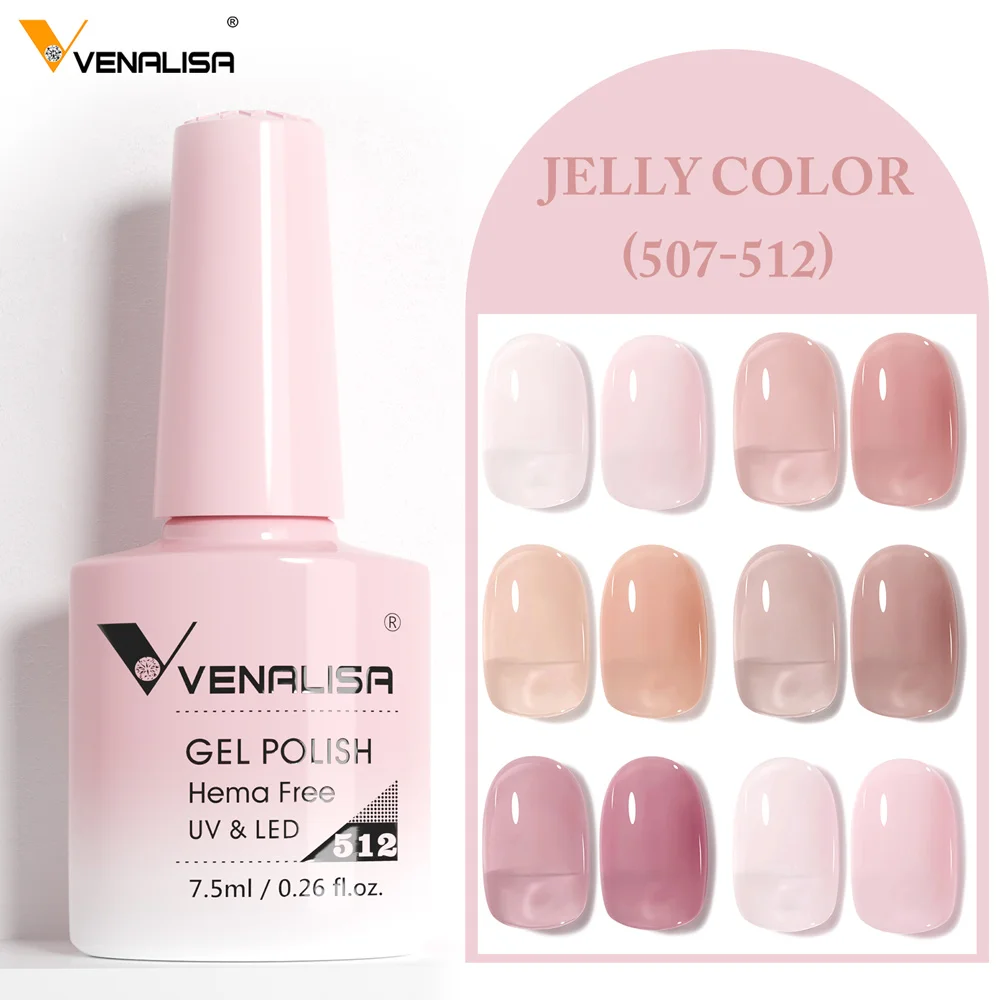 Venalisa HEMA TPO FREE 7,5 ml transparenter Gelee-Gel-Nagellack Nail Nude Pink Nagel-Gel-Nagellack Glitter Wunderschönes SoakOff UV-LED-Gel Image