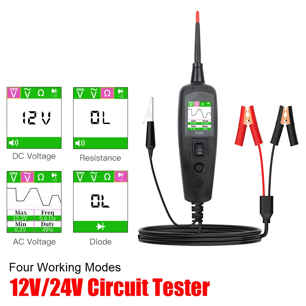 P100 24V 12V Sonde Stift Auto Tester Spannung Beständig Test Schaltung Zündung Batterie Scanner Diagnose Werkzeuge Auto Zubehör Image