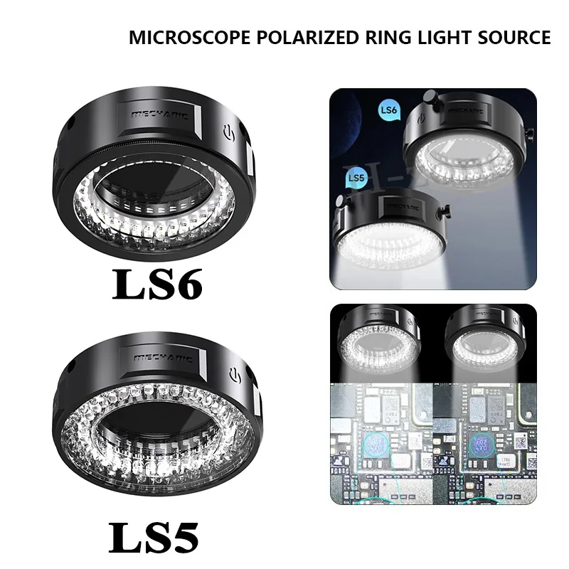 Mechaniker LS5 LS6 Mikroskop-Ringlicht, polarisiert, 84-LED-Ringlampe, verstellbar, blendfrei, beseitigt Reflexion, Illuminator-Werkzeuge Image