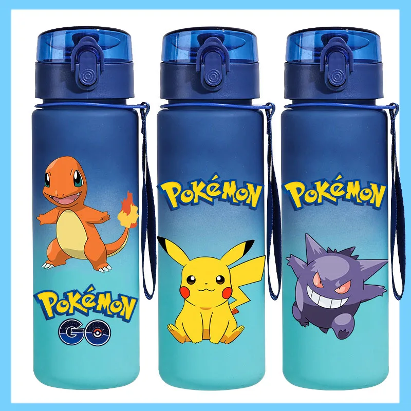 Pokémon 650 ml Fitness und Sport Direkttrinkende Anti-Tropf-Wasserflasche aus Kunststoff Pikachu Eevee Kapazität für Kinder und Studenten Image
