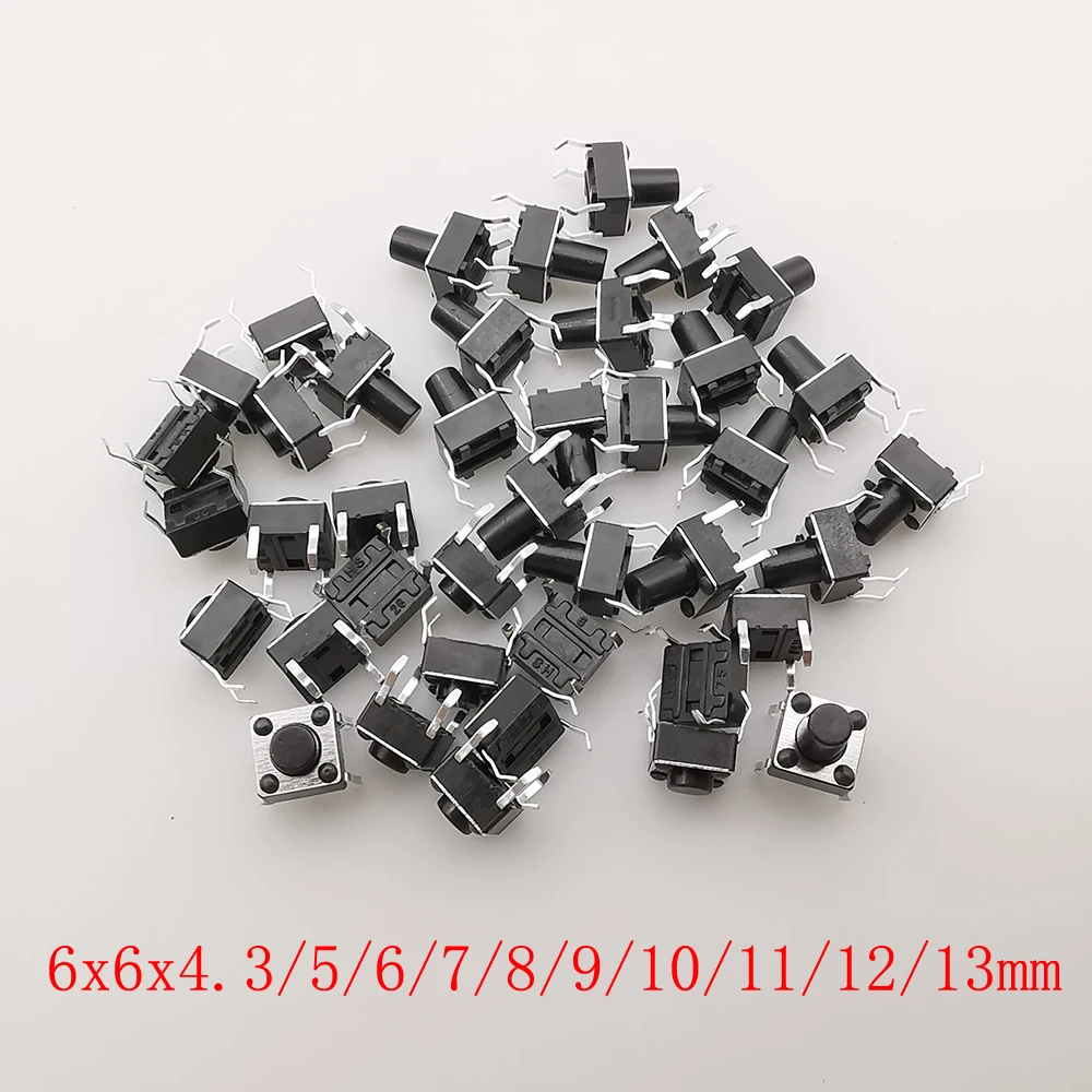 50 Stück Tactile Tact Mini-Drucktastenschalter 6 x 6 mm 4-poliges PCB-Panel Momentary Self-Reset Tact Switch 6 x 6 x 4,3/5/6/7/8/9/10/11/12/13 mm Image