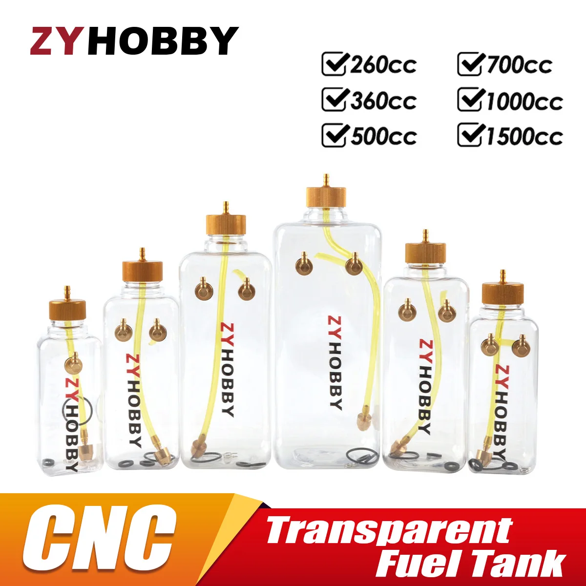 RC Kraftstofftank Transparente Kunststoffquadratische Flasche 260/360/500/700/1000/1500 ML/CC CNC Aluminiumlegierung für Gas Nitro Flugzeugmodell Image