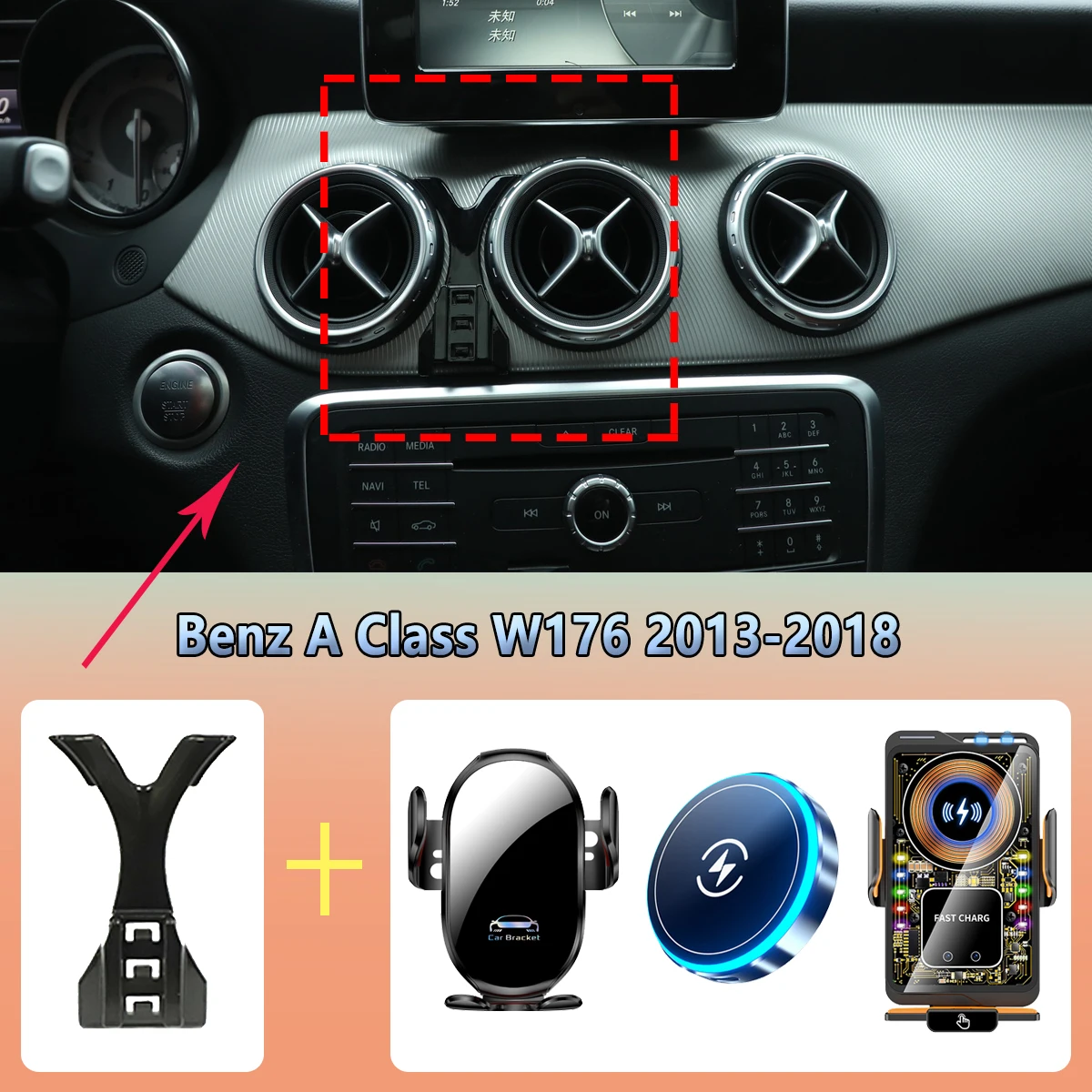 Autotelefonhalter für Mercedes Benz A-Klasse W176 2013–2018, magnetisches kabelloses Laden, automatische Erkennung, Autotelefonständer, Zubehör Image