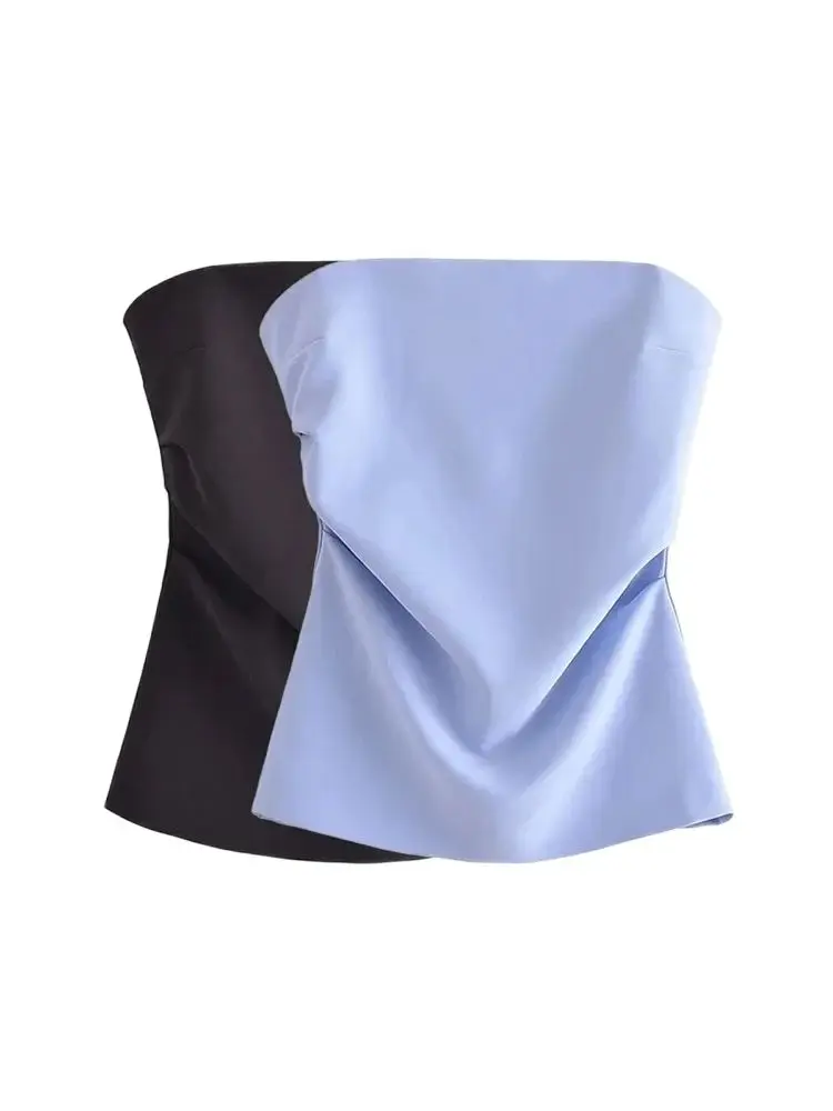 Frauen Mode Drapierte Liebsten Bustier Tops Sexy Ausgesetzt Schulter Gerade Hals Weibliche Camis Mujer Image