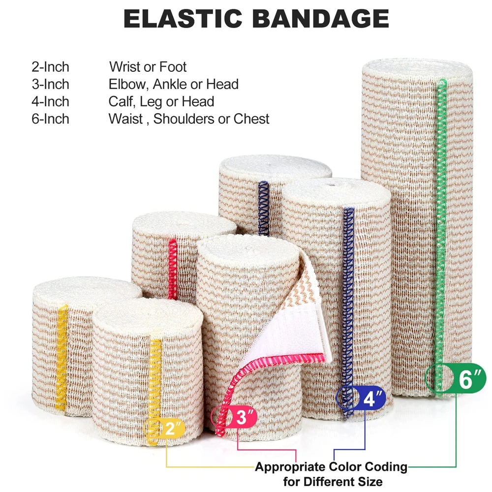 6-Rollen elastische Kompressionsbandage – Premium-Qualität mit Selbstverschluss, sportliche Sport-Stützbandrolle für Sportbandagen Image