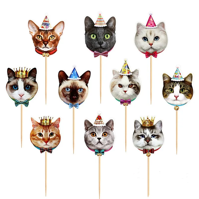 10 stücke Krone Hund Katze Kuchen Topper Alles Gute Zum Geburtstag Hochzeit Kinder Party Baby Dusche Cupcake Topper Bogen Hut Dekoration Backen liefert Image