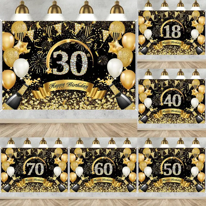 Alles Gute zum 30. 40. 50. Geburtstag Banner Schwarz Gold Geburtstag Party Dekorationen Erwachsene 30. 40. 50 Jahre alt Geburtstag Party Supplies