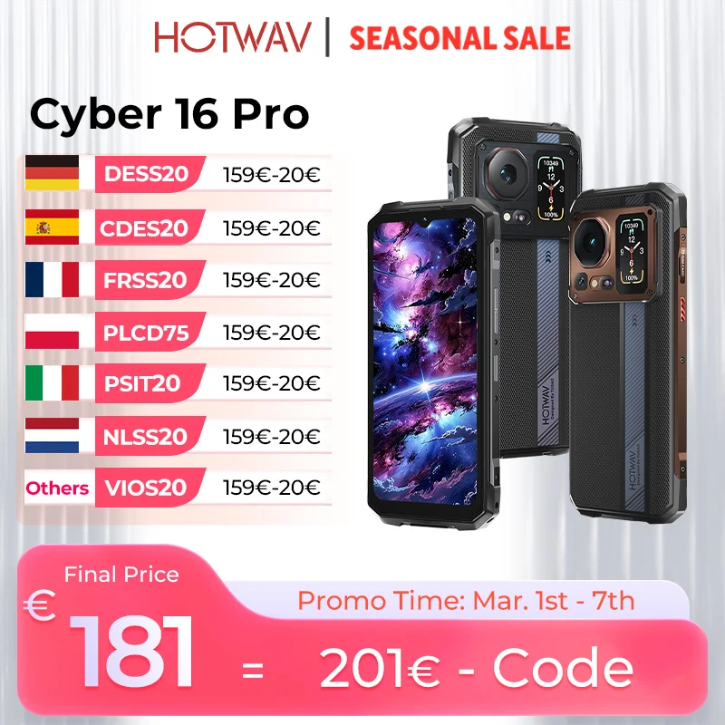 HOTWAV Cyber 16 Pro Robustes Smartphone G100 Octa-Core Android 15 Mobiltelefon 108 MP 6,6 Zoll FHD+ 2K 8 GB 512 GB 6280 mAh Mobiltelefon Image