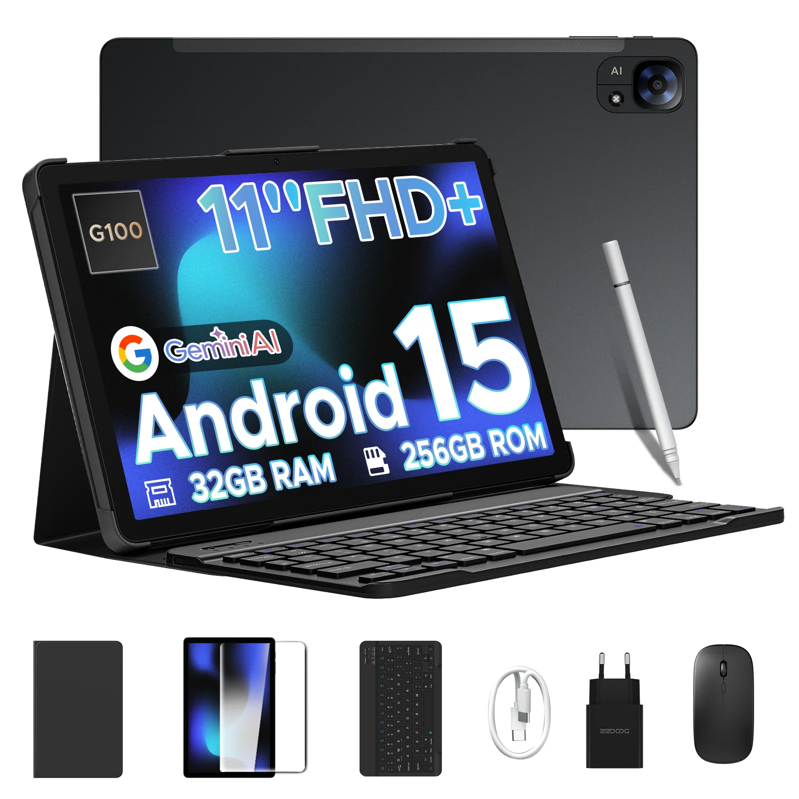 DOOGEE Tab E3 Tablet 11" Bildschirm Android 15 Gemini AI 7,5 mm Ultradünnes 32 GB (8+24) 256 GB Dual-Lautsprecher 8800 mAh Akku Smart Pad Image