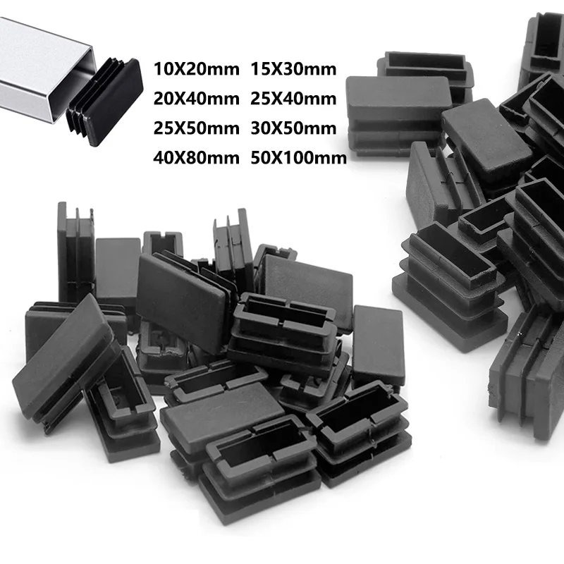 Rechteckiger Rohrstopfen aus PE-Kunststoff, wasserdichte Kappe, Stuhlfüße, Edelstahl, Dichtungsstopfen, Fußabdeckung, Kunststoff-Endkappe
