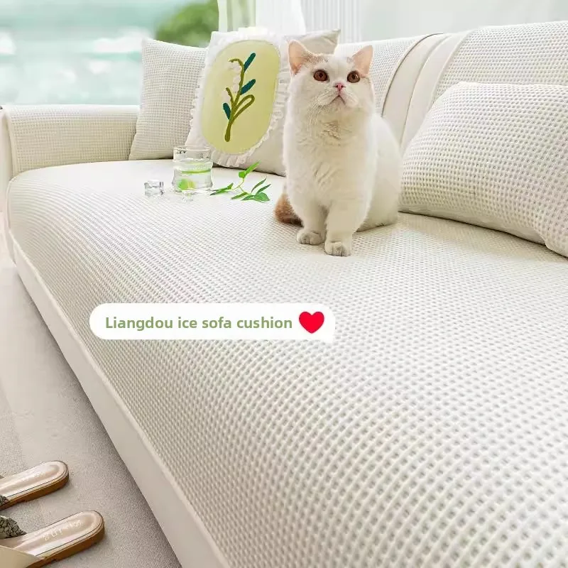 1 STÜCK Eisseide-Sofakissen 3 Personen für Wohnzimmer Sommerkühlung Sofa Sitzbezug rutschfest atmungsaktiv Haustiere Couch Schonbezüge ArgareoWircia Image