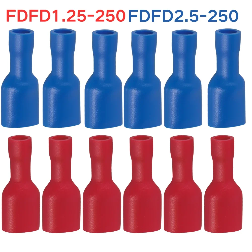 200/100 Stück rot blau vollisolierte Spleißdraht-Kabelstecker 6,3 mm Crimp-Elektroklemmen FDD1.25-250 FDD2-250 Image