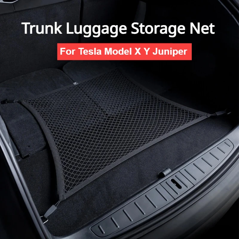 Kofferraum Mesh für Tesla Modell X Modell Y Juniper Lagerung Organizer Hinten Net Gepäck Fracht Elastische Tasche Haken Net Zubehör Image