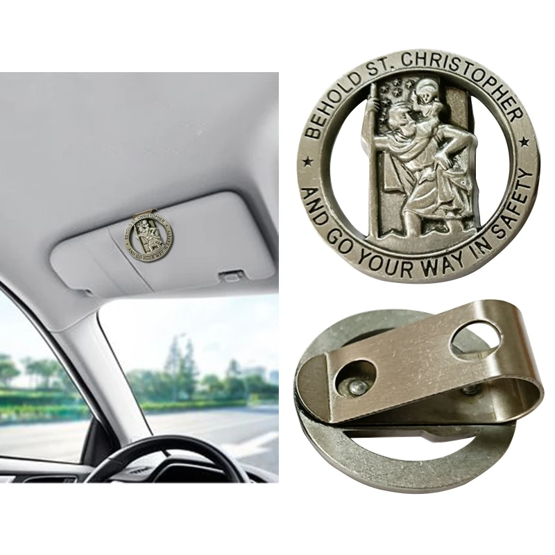 Christopher Medaille Auto Saint Christopher Visier Clip Auto Visier Zubehör Fahren Amulett Schutzpatron Periapt Image