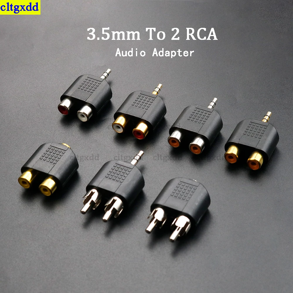 Cltgxdd 1 Stück 3-poliger 3,5-mm-Dual-Channel-Buchse Stereo-Stecker Paar 2 Cinch-Stecker weiblicher Adapter Y-Splitter RCA-Audio-Adapter-Anschluss Image