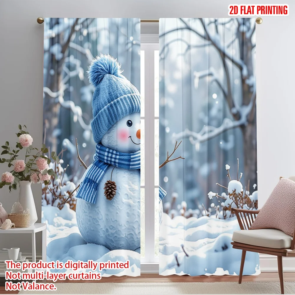 2 Stück 2D-Flachdruck-Vorhänge, Schneemann, Polyester, ohne Strom, 0 Verwendung für Urlaubspartys, Heimdekoration und Studio-Requisiten Image