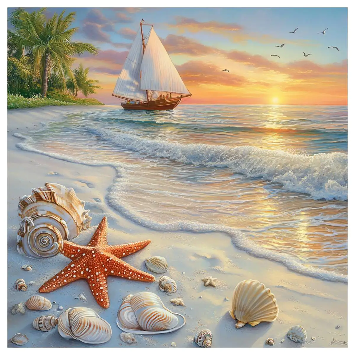 Der Sonnenuntergang Strand 40X40CM/15,74 Zoll Kreuzstichset DIY 11CT/14CT Stickerei Hobby Öko-Baumwollfaden Neu eingetroffen Image