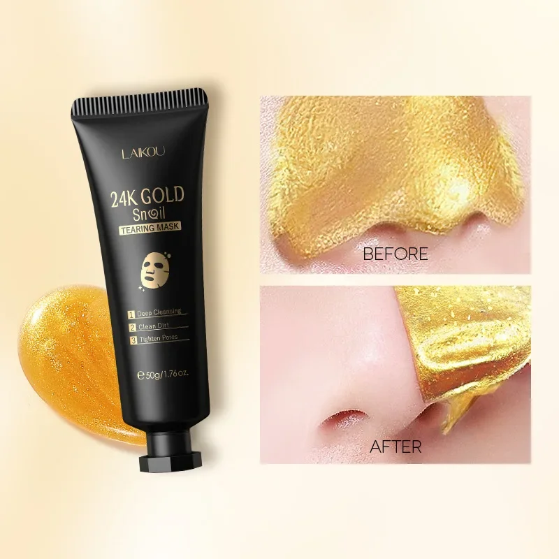 Laikou 24K Gold Schnecken-Peel-Off-Maske Kraftvoller Porenreiniger Mitesser- & Schmutzentferner Entgiftende Gesichtspflege für strahlende Haut 50g Image