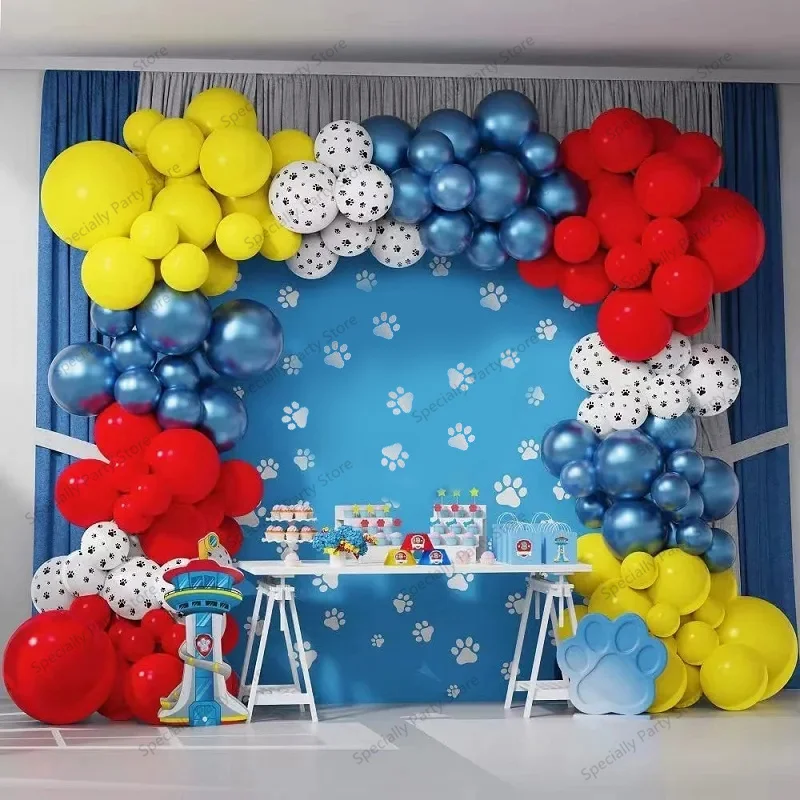 1Set Hund Pfote Bogen Girlande Kit Luftballons Rot Gelb Metallic Luft Globos Tier Motto Party Jungen Mädchen Geburtstag Party decortion Image
