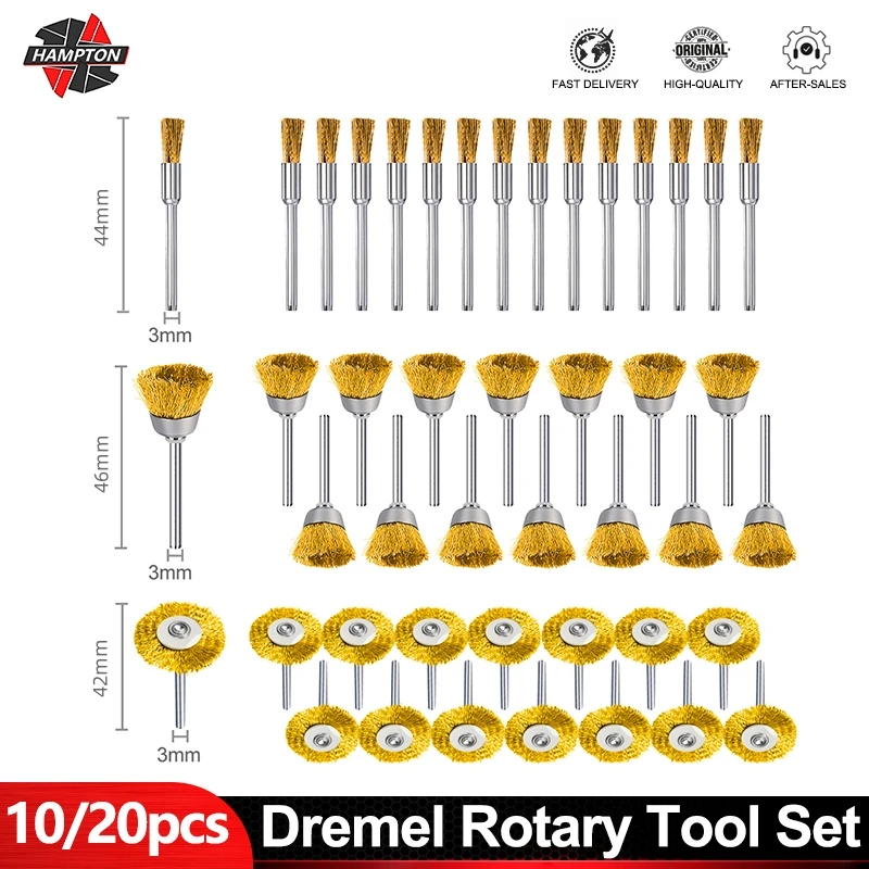 3,0 mm Schaft Drahtbürste Messingdraht 10/20 Stück Polierwerkzeug Metall Rostentfernung Edelstahl/Nylon/Messing Stahl für Dremel Drehwerkzeug Image