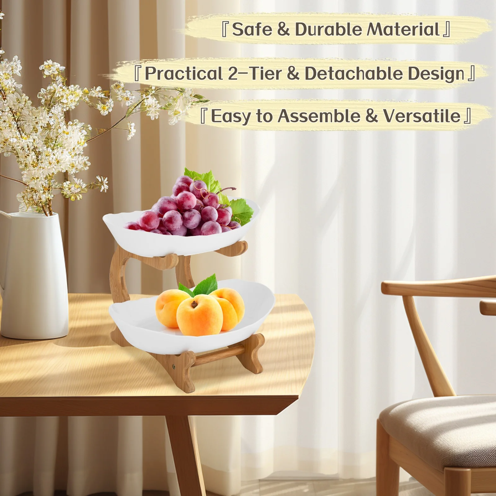 2-stufige Obstschale, Obstkorbständer, Obsttablett, abnehmbares Design, zum Platzieren von Desserts, Süßigkeiten, verschiedene Früchten Image