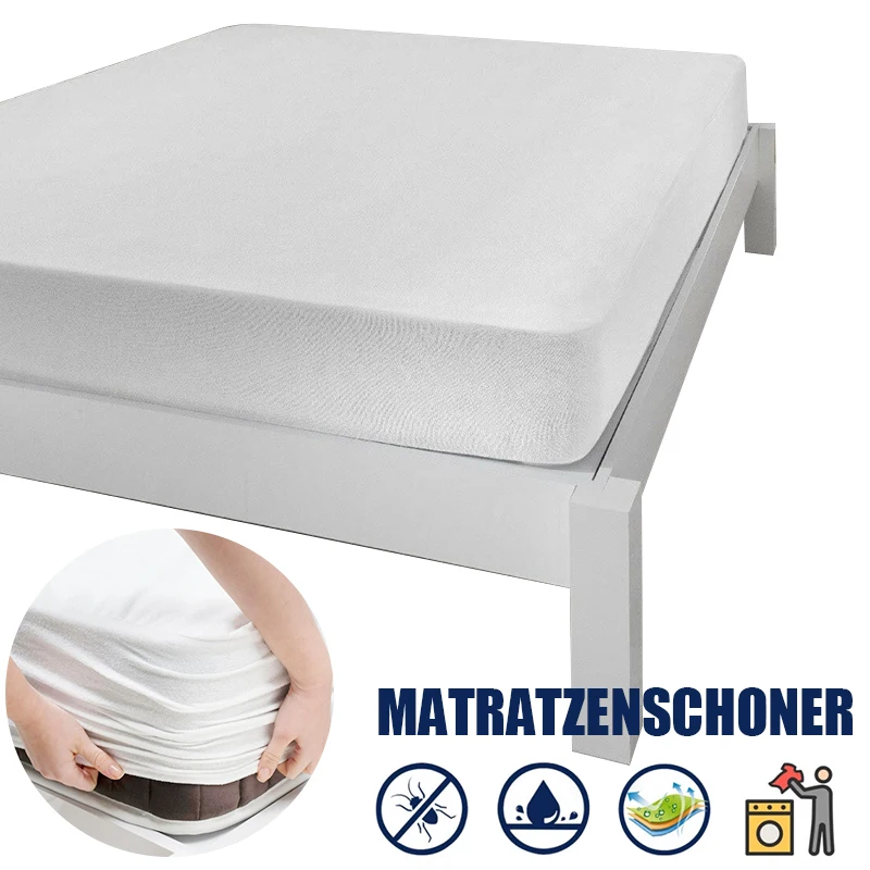 Wasserdichter Überwurf-Matratzenbezug, Bett-Spannbetttuch, Matratzenschoner, schützt vor Milben und verbessert die Hygiene, gepolstert Image