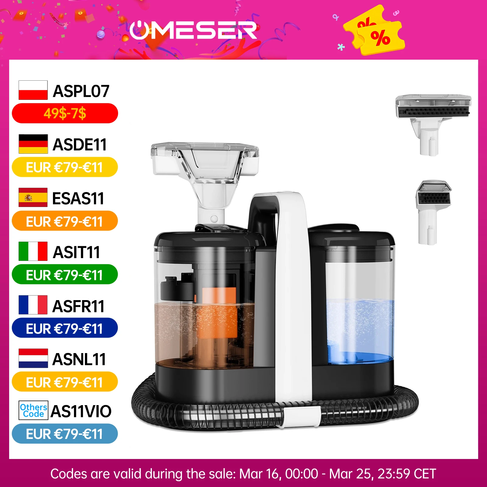 OMESER W07 15KPa Tragbare Teppichreinigermaschine 600W Polsterreiniger Haustier Spezialfleckenreiniger Leistungsstark für Sofa Autositz Image