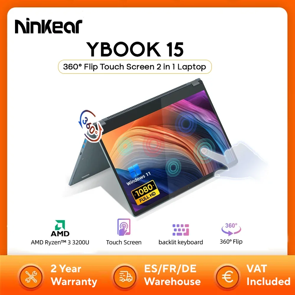 Ninkear YBOOK15 2-in-1 Laptop 360 ° Flip 15,6' FHD IPS Touchscreen-Tablet AMD 3015e 16G DDR4+512GB SSD Windows 11 Pro Image