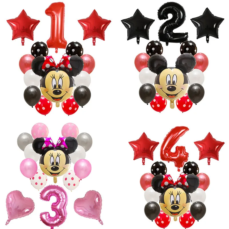 14 Stück Mickey Minnie Mouse Folienballon Nummer Latexballons Baby 1 2 3 4 5 6 7 8 9st Geburtstag Party Dekoration Kinderspielzeug Globos Image