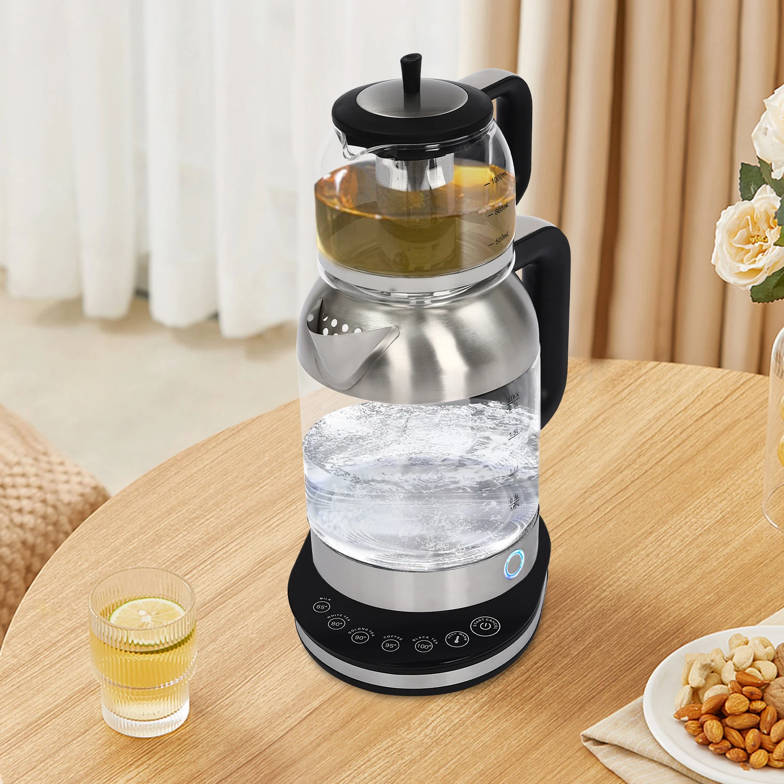 Wasserkocher+Teekanne Set Praktisch – Durchsichtiges Gehäuse Ergonomische Griffe Filterlöcher Einfache Cleaning Für Freunde Image