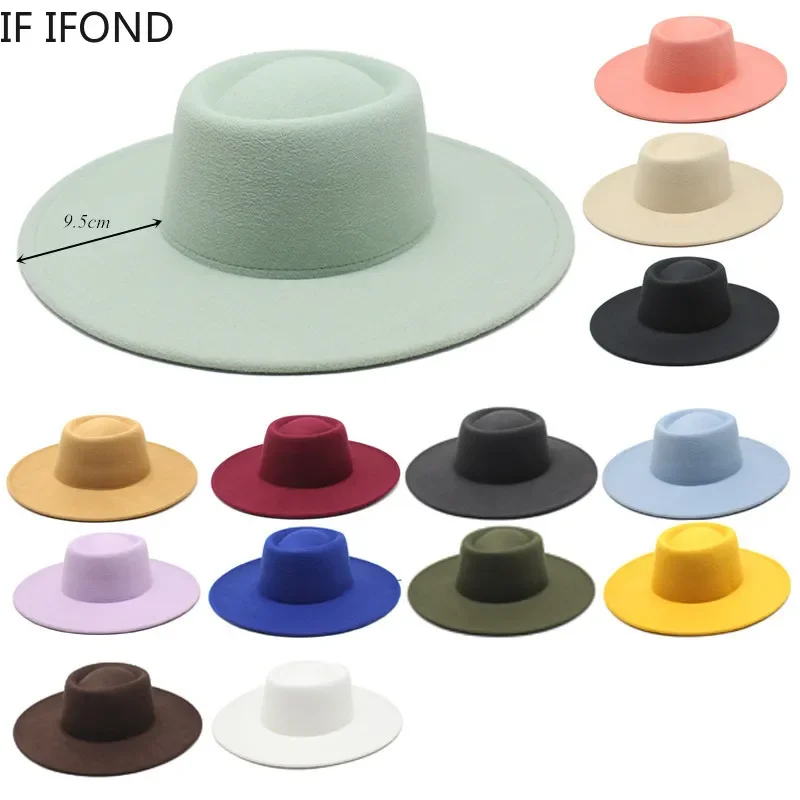 Klassischer britischer Stil, 9,5 cm, große breite Krempe, Fedora-Hut für Damen, modisch, Herbst-Winter, Filz, Kirchenhüte, Hochzeitskleid, Jazz-Kappe Image