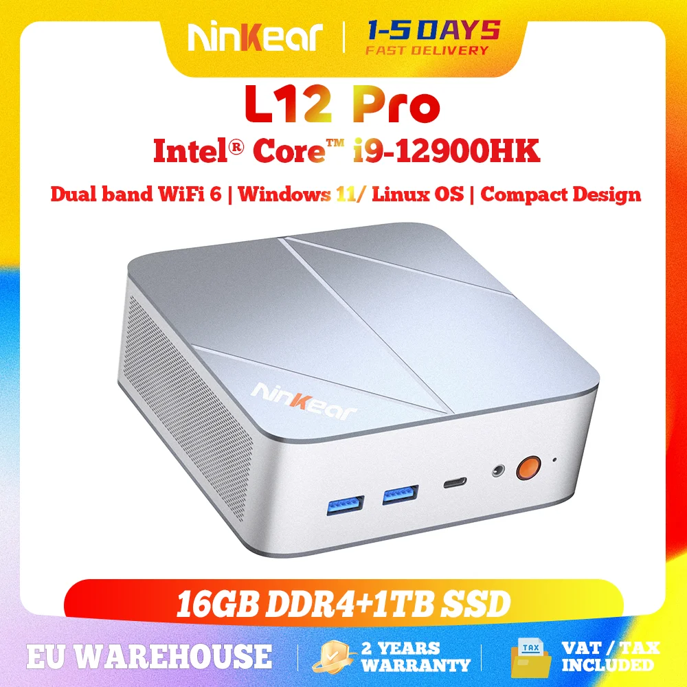 Mini PC Ninkear L12 Pro Intel i9 12900HK 16 Go DDR4 1 To SSD 2.5G+WiFi 6 Triple écran compatible Windows 11 Ordinateur compact pour le gaming