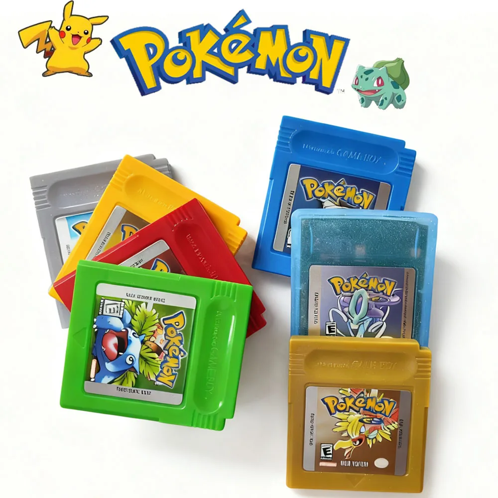 Cartouche de jeu vidéo Pokemon rouge bleu cristal doré vert argent jaune GBC, cartouche de jeu vidéo 16 bits pour console GB/SP