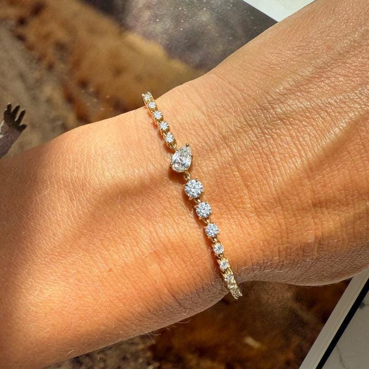 Bracciale in argento sterling 925 con diamanti CZ taglio a pera e taglio rotondo, delicato bracciale tennis con diamanti per donna, regalo per lei con