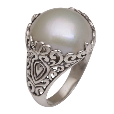 Palatial Dreams,'Cultured Mabe Pearl and Sterling Silver Domed Ring from Bali'