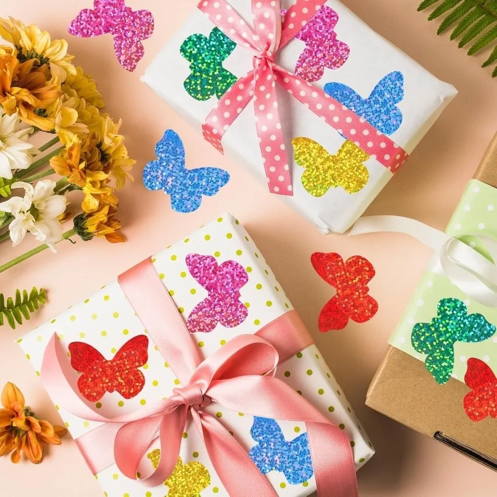 500 Stück/Rolle selbstklebendes Geschenkverpackungsetikett glitzernde bunte motivierende Sammelalbum-Briefpapieraufkleber kreativ Image