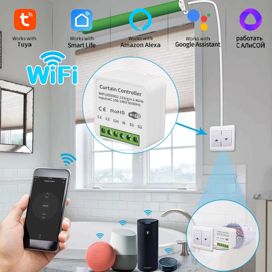 Wifi Smart Vorhang Schalter Modul Tuya Smart Leben Alexa Google Rollos Shades Roll Garage Tür Projektor AC 100-240V