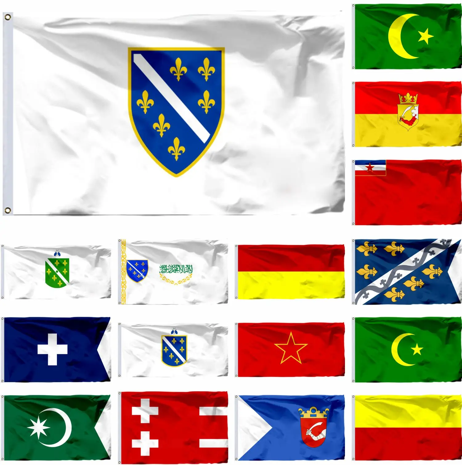 Flagge Bosnien und Herzegowina 1992, 3 x 5 Fuß, Metgiftčić, Coa-Element, 90 x 150 cm, Kraljevina Bosna Steg-Banner, 2 x 3 Fuß, 21 x 14 cm Image