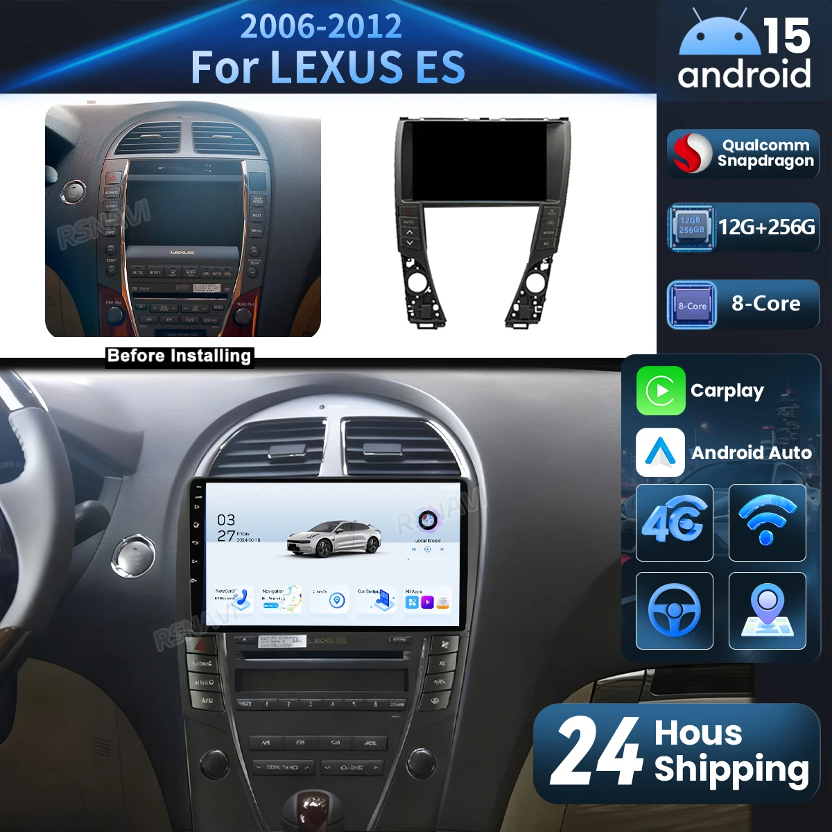 Android 15 Carplay Auto Qualcomm 2K QLED Bildschirm Auto Radio Player Für LEXUS ES 2006-2012 GPS 4G Stereo WIFI Multimedia Snapdragon Image